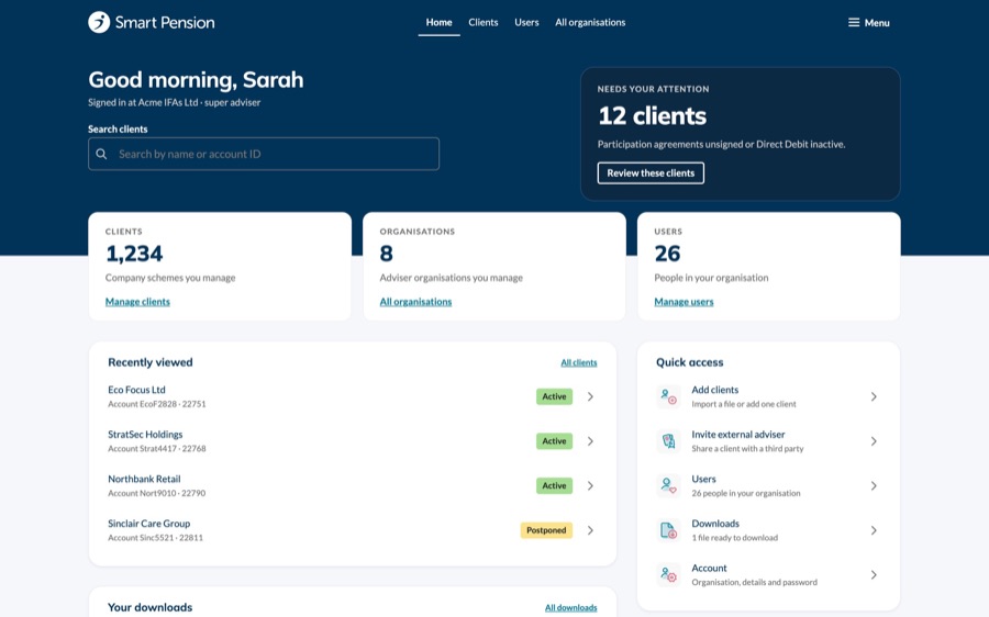 The Adviser home screen rebuilt on the design system.