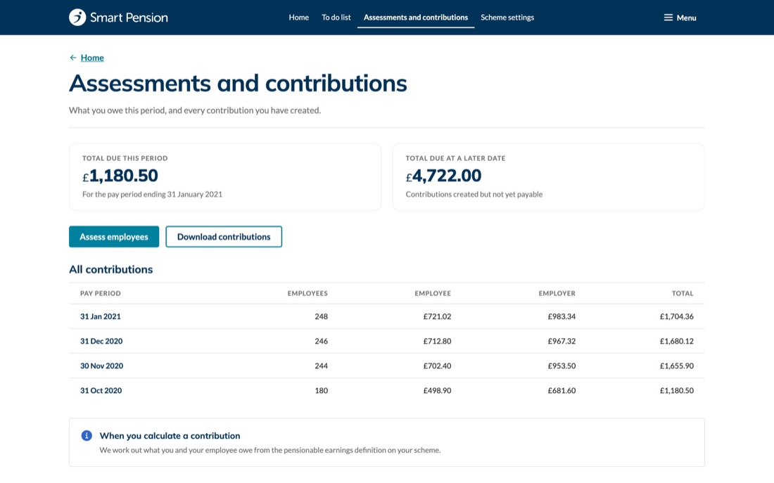 Assessments and contributions with amounts due now and later.