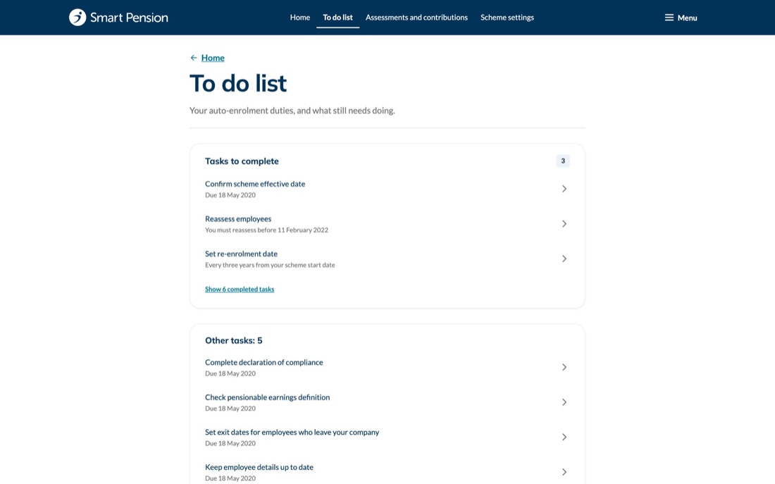 Employer to do list with due dates.