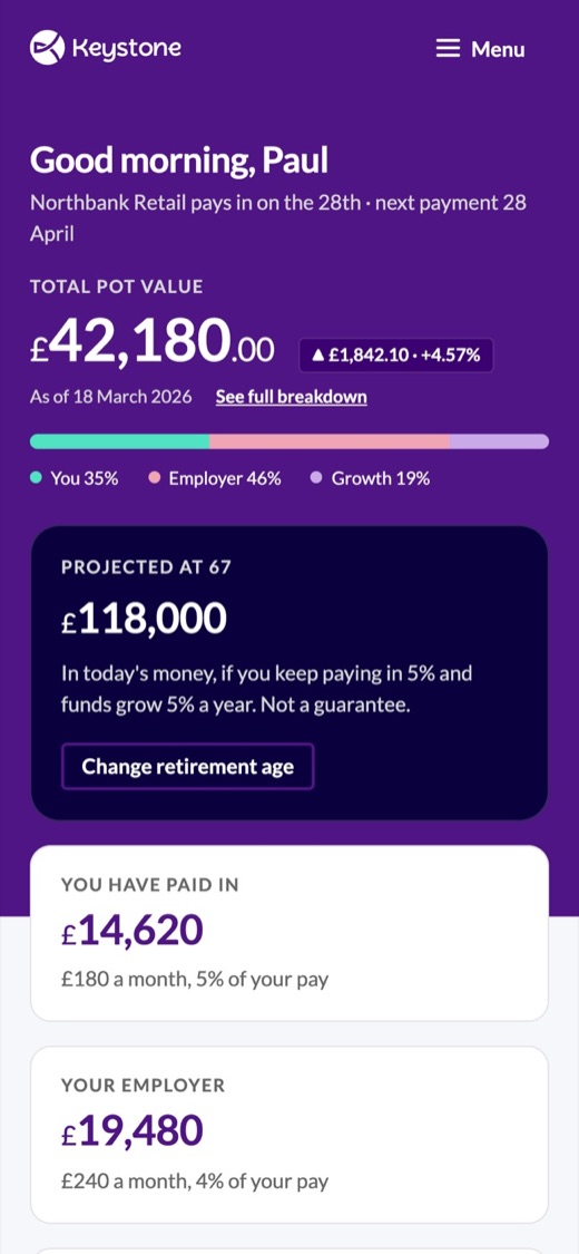 The member dashboard in Keystone, light theme.
