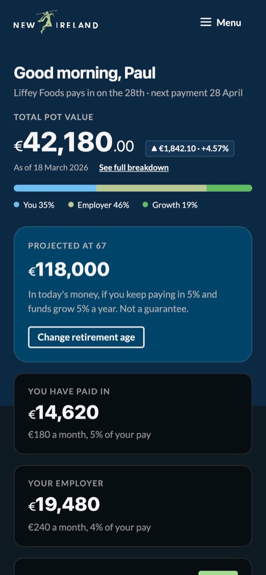 The member dashboard in New Ireland, dark theme.