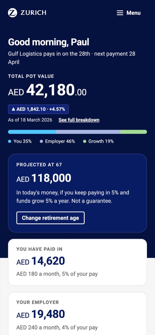The member dashboard in Zurich, light theme.